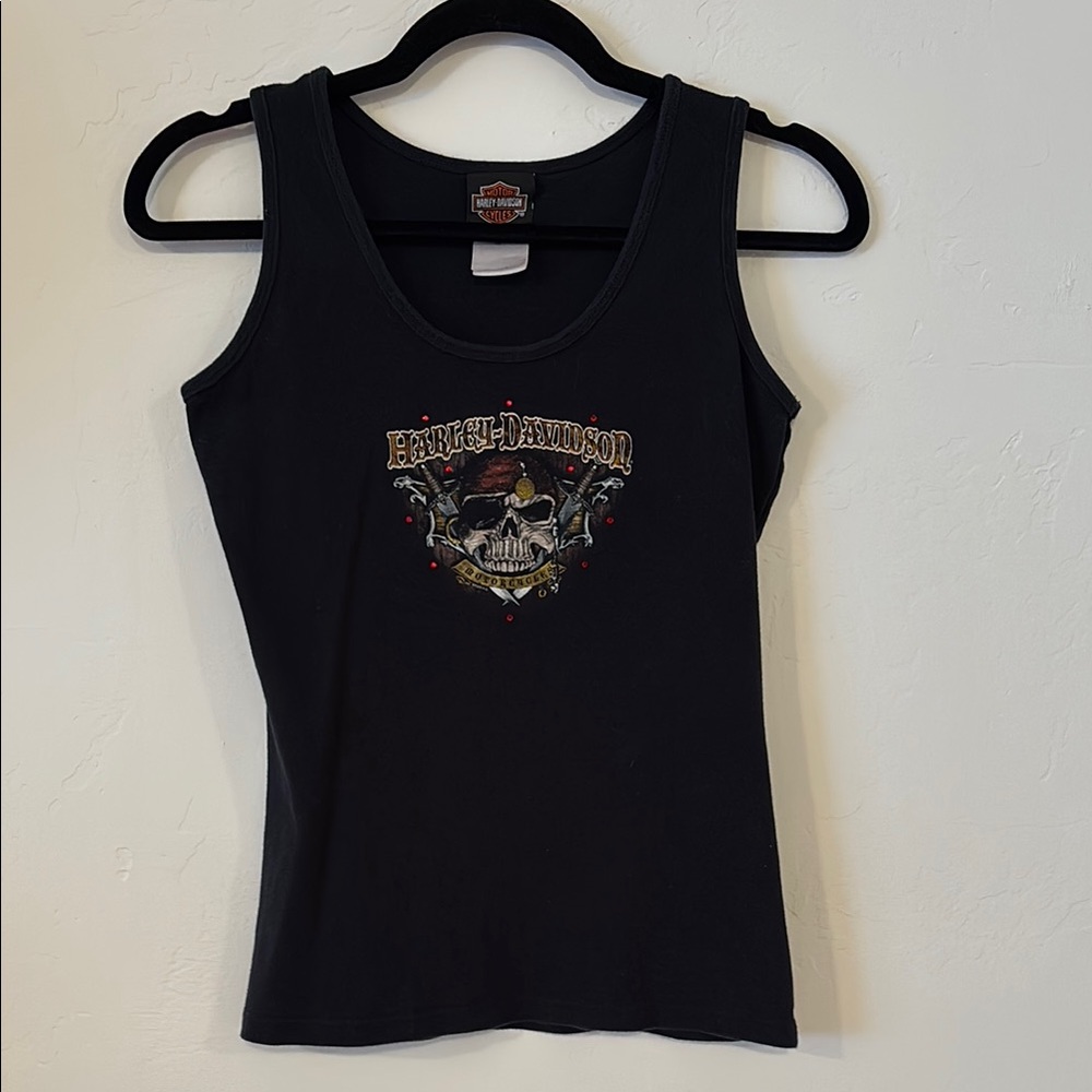 FINAL! Harley-Davidson Black Studded Graphic Tank Top Fitted Nashville TN